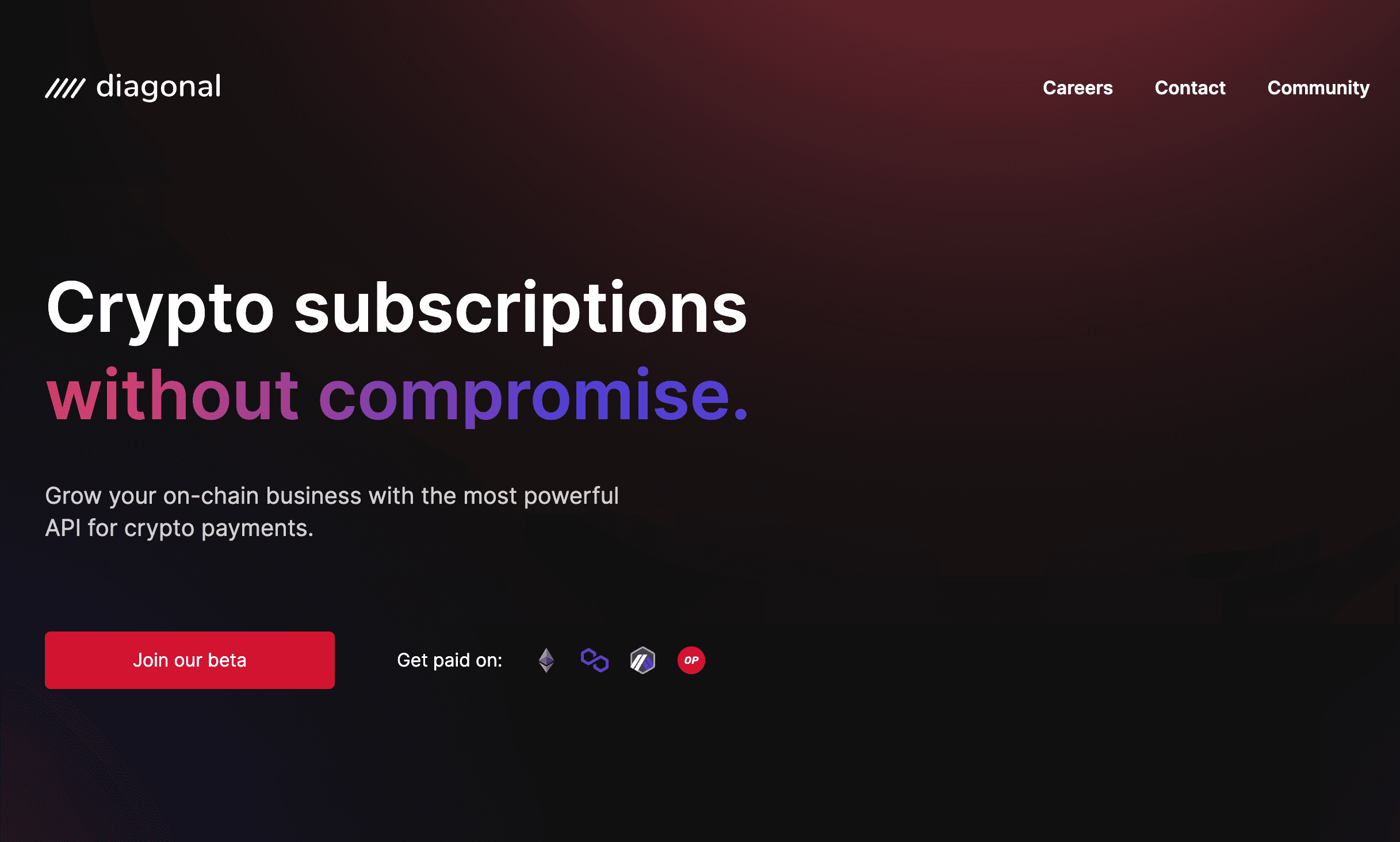 Diagonal Finance Landing page