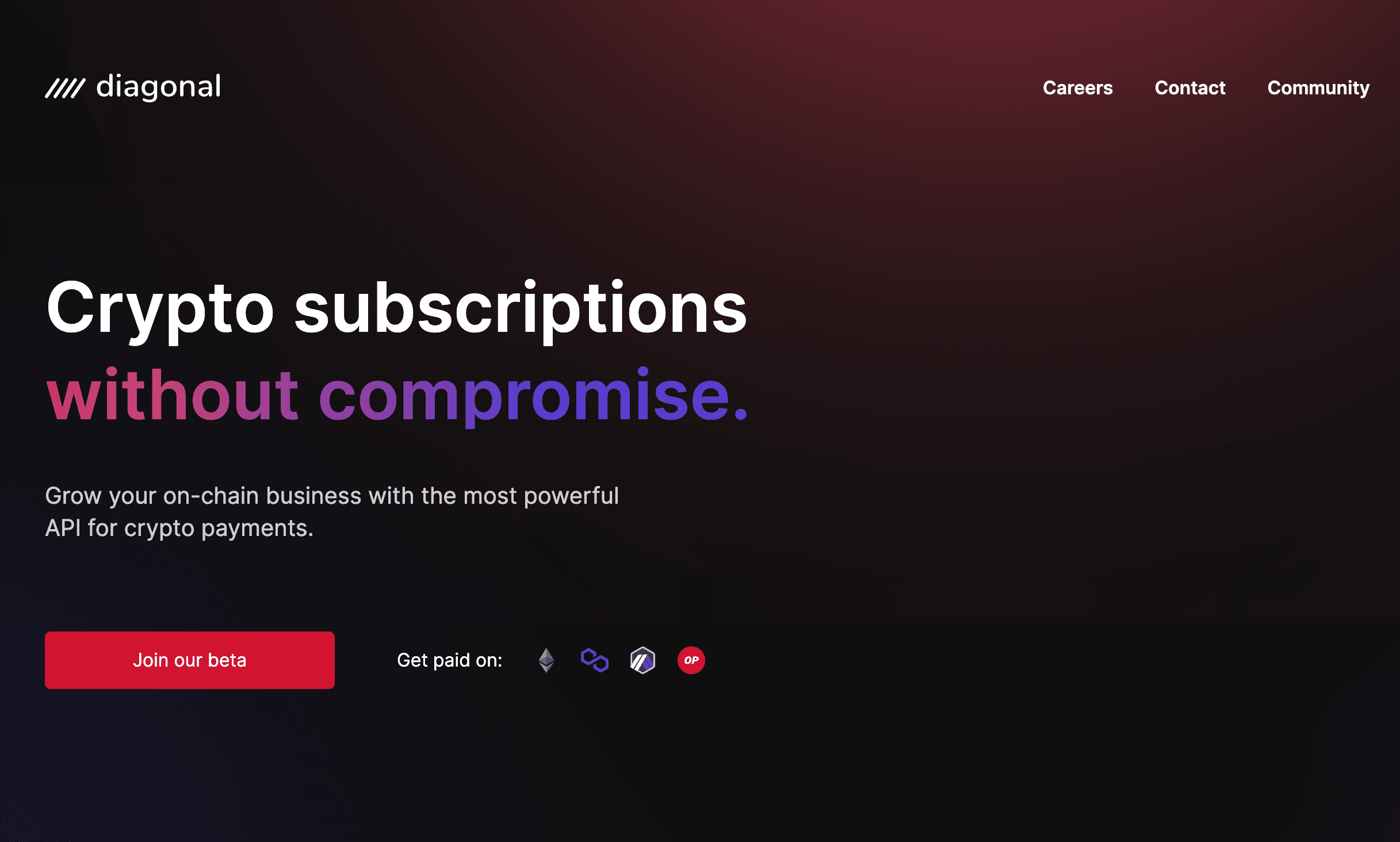 Diagonal Finance Landing page